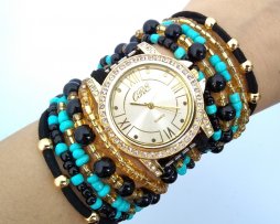 reloj-artesanal-negro-turquesa-romano Reloj Artesanal Negro Turquesa Romano - relojes mujer