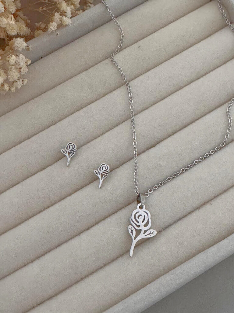 Set Acero Rosa Plateada