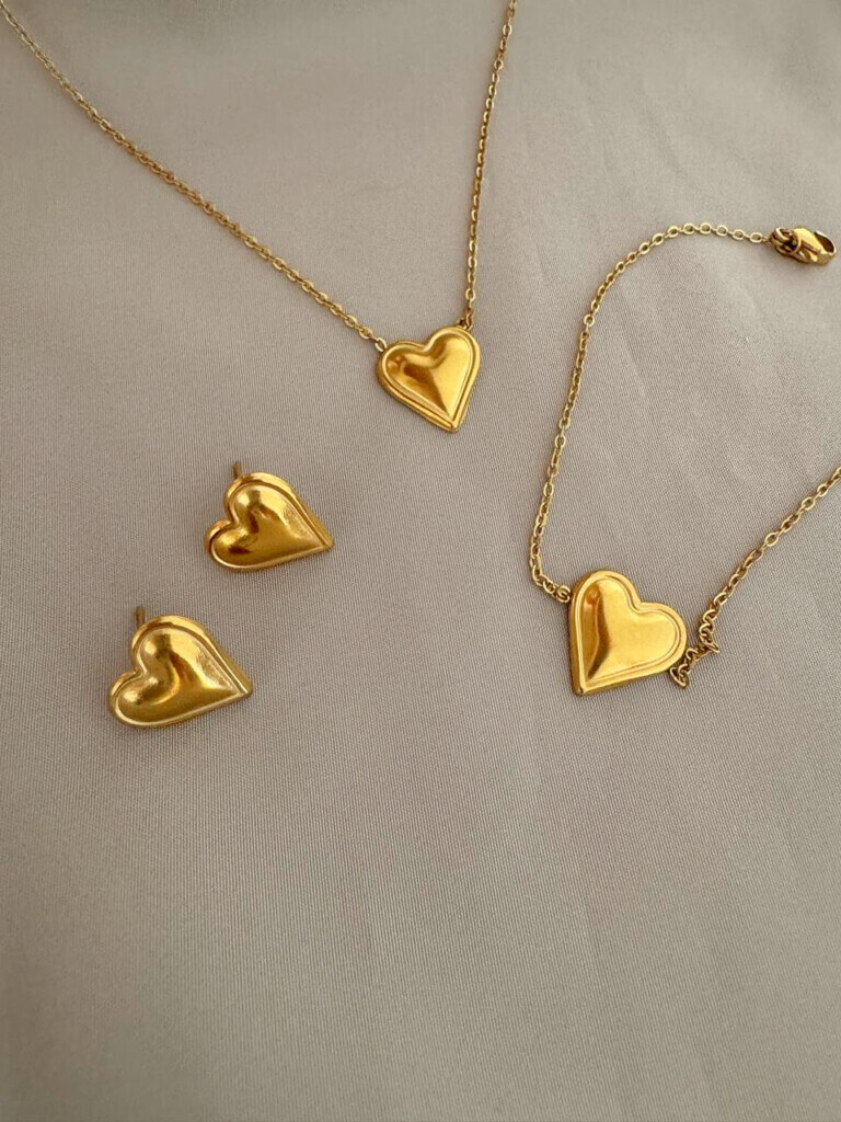 Set Acero Corazon Laton