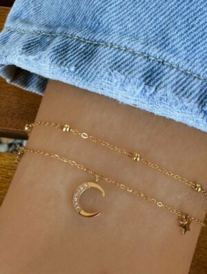 Tobillera Acero Luna Dorada