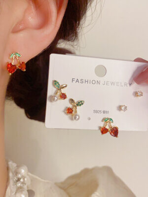Set Aretes Cereza Real