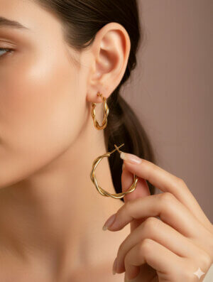 Aretes Acero Cascada Dorada