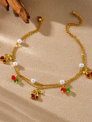 Pulsera Acero Cereza y-Perla