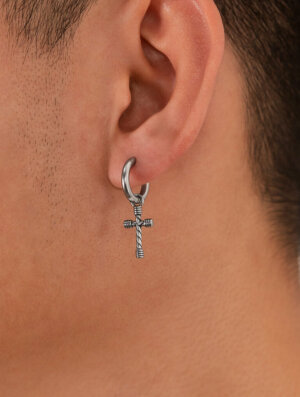 Aretes Acero Hombre Cruz