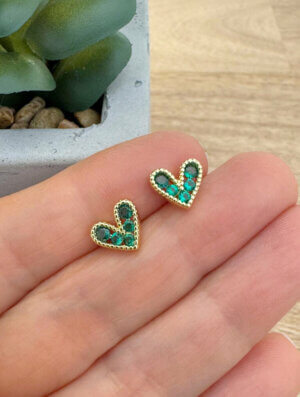 Aretes Corazon Cristal Verde