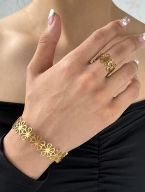 Set Acero Brillo Floral