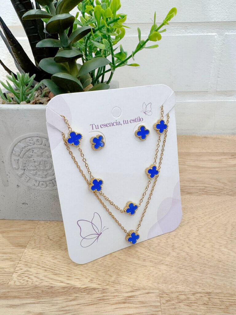 Set Acero Mini-Trebol Azul