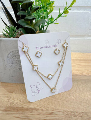 Set Acero Mini-Trebol Blanco