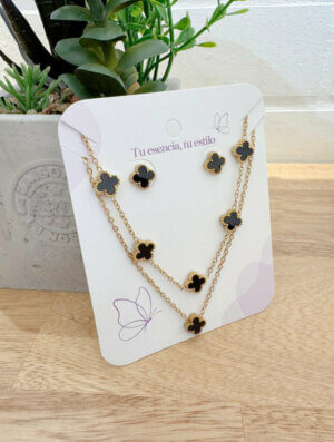 Set Acero Mini-Trebol Negro