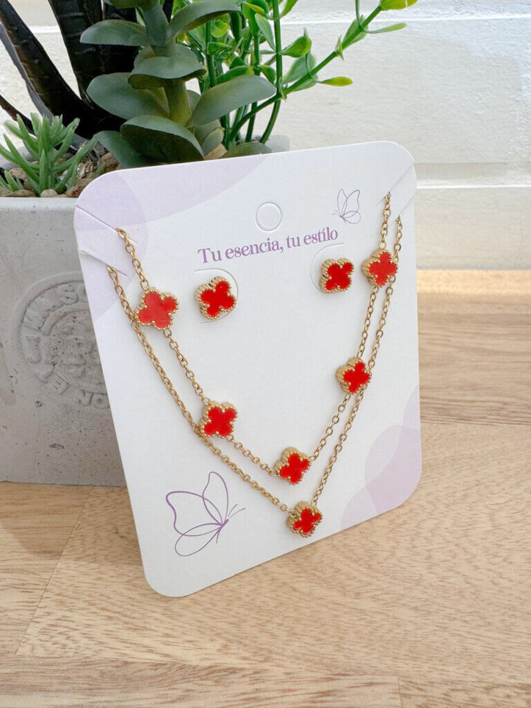 Set Acero Mini-Trebol Rojo