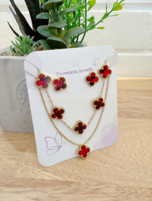 Set Acero Veteado Rojo-Tinto