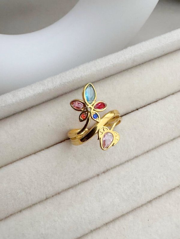 Anillo Acero Petalos de-Luz