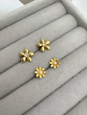 Set Aretes Acero Floral