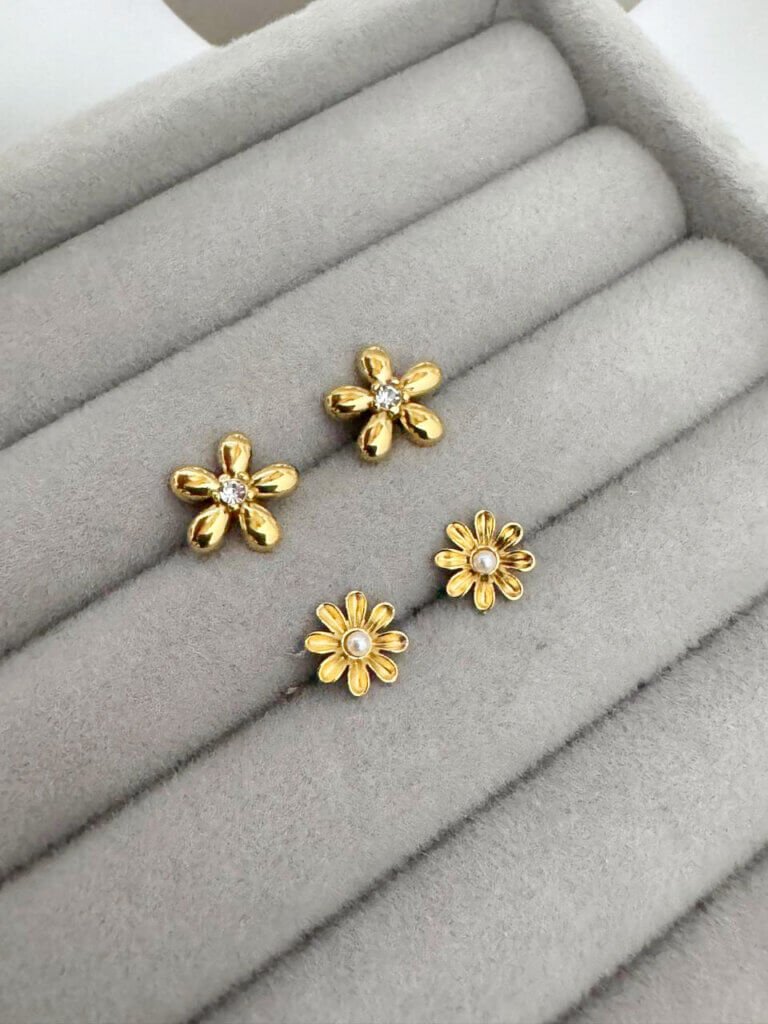 Set Aretes Acero Floral