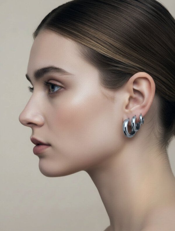Set Aretes Acero Luna