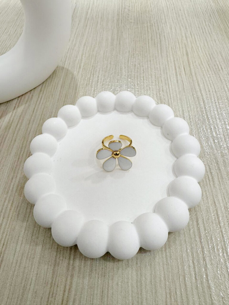 Anillo Acero Petalo Blanco-1