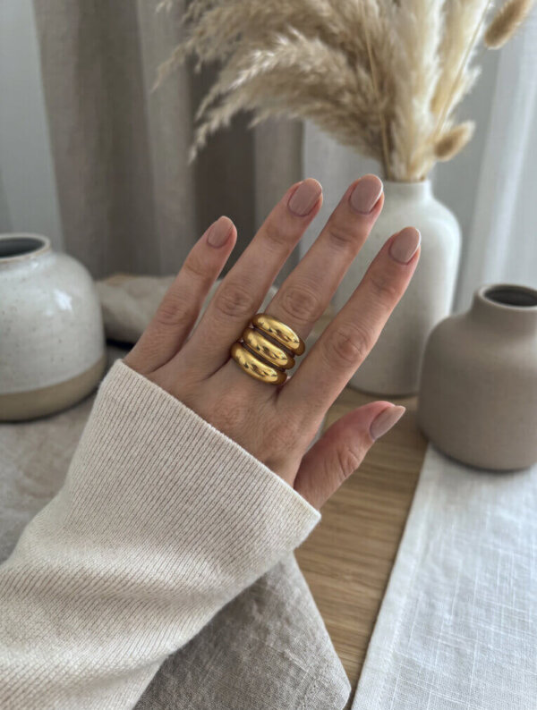 Anillo Acero Eslabon Dorado