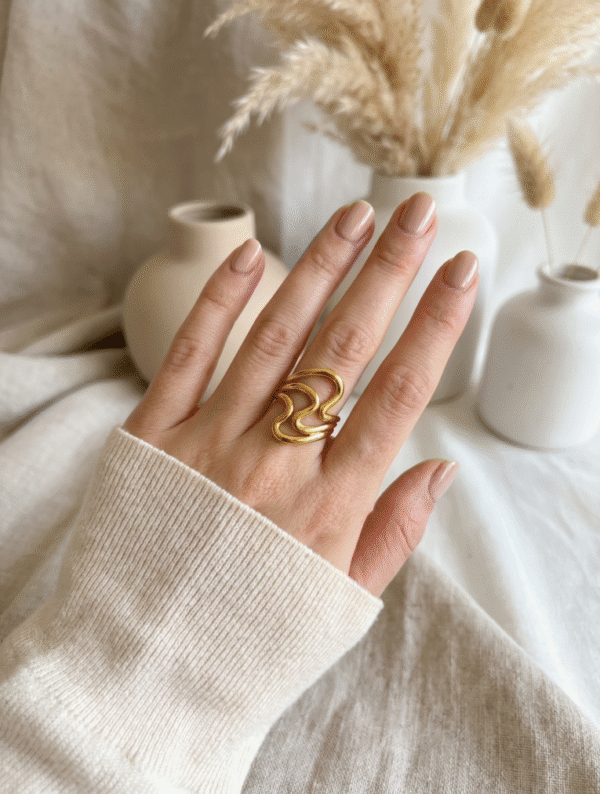 Anillo Acero Trazo Dorado
