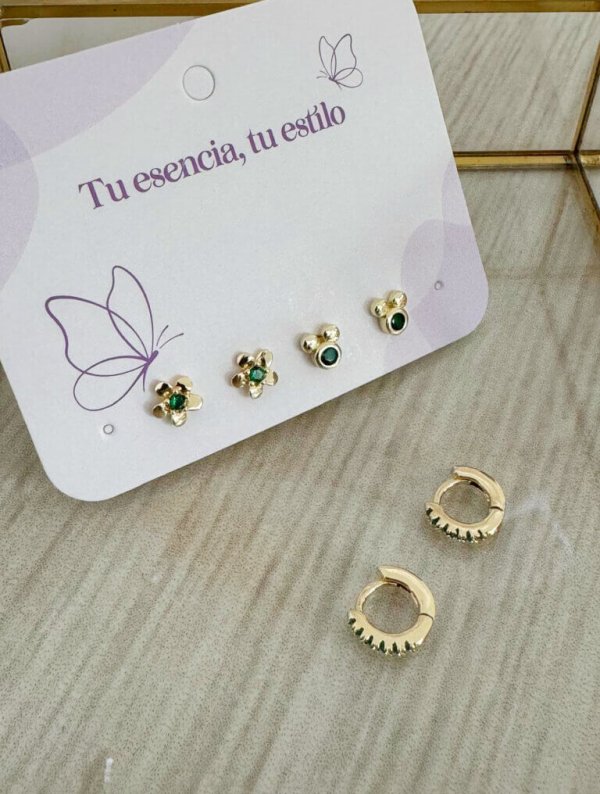 Set Aretes Mini Esmeralda