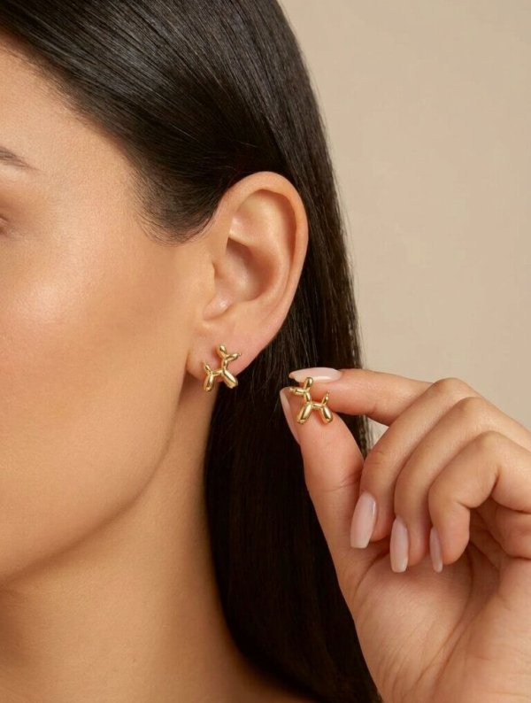 Aretes Mujer Perro Dorado