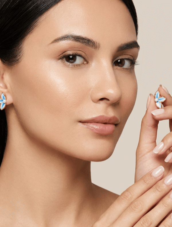 Aretes Acero Petalos Celestes
