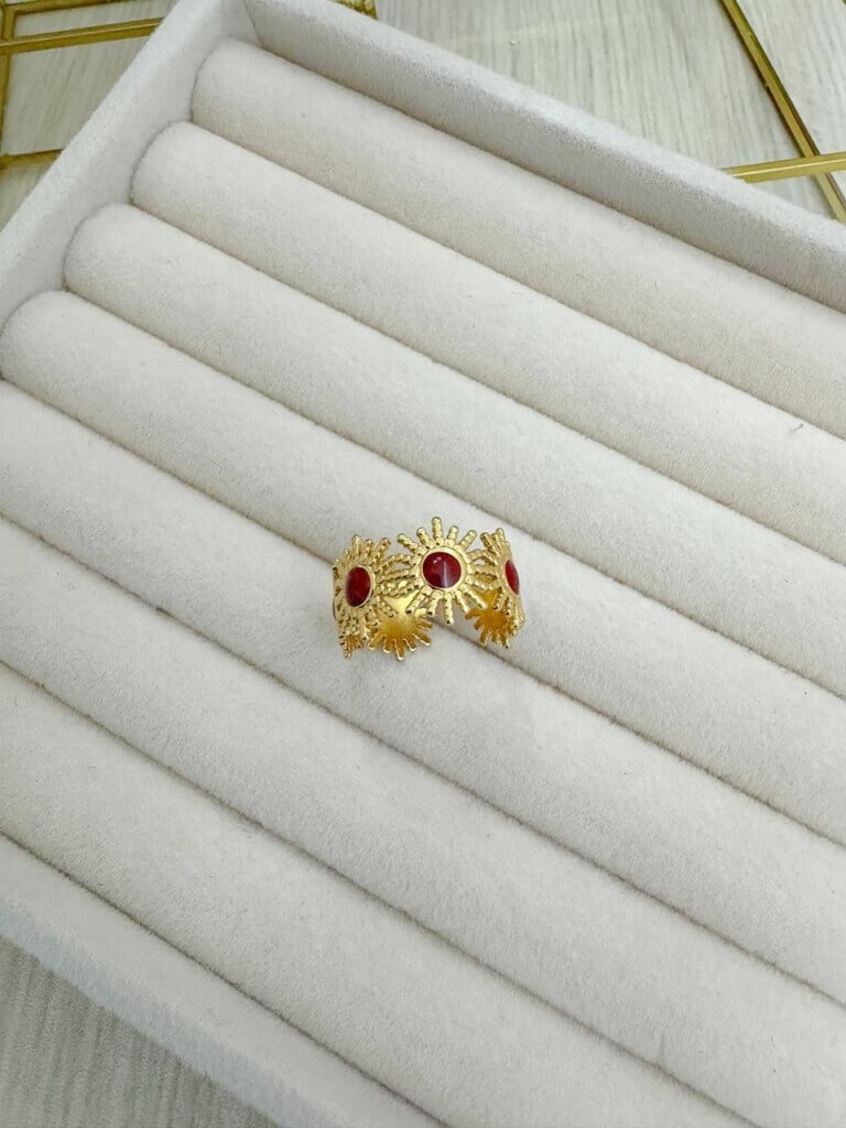 Anillo Acero Sol Rojo-1