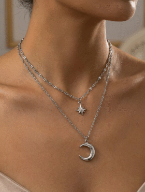 Collar Acero Piel Luna