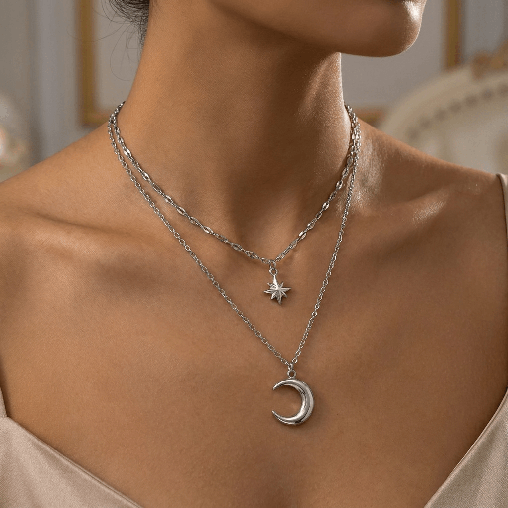 Collar Acero Piel Luna-1