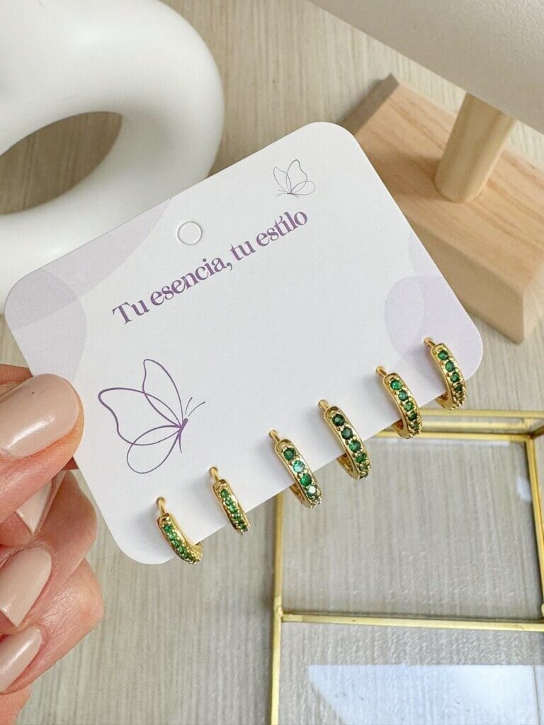 Set Aretes Espejo Esmeralda-1