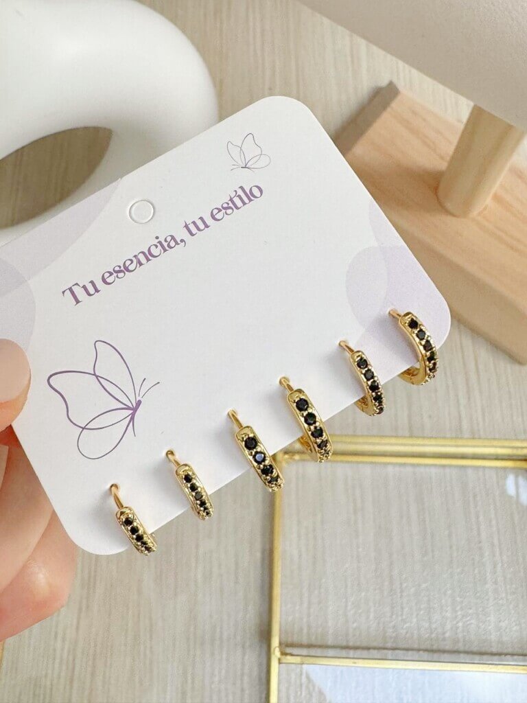 Set Aretes Espejo Negro-1