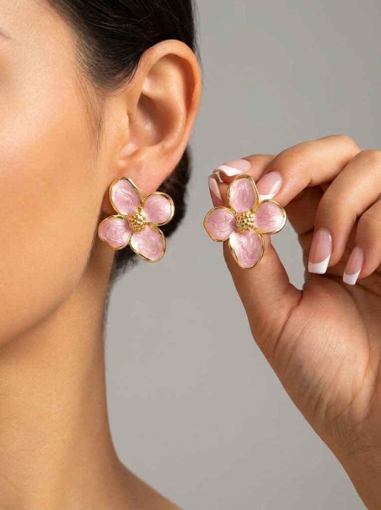aretes-acero-petalo-rosa